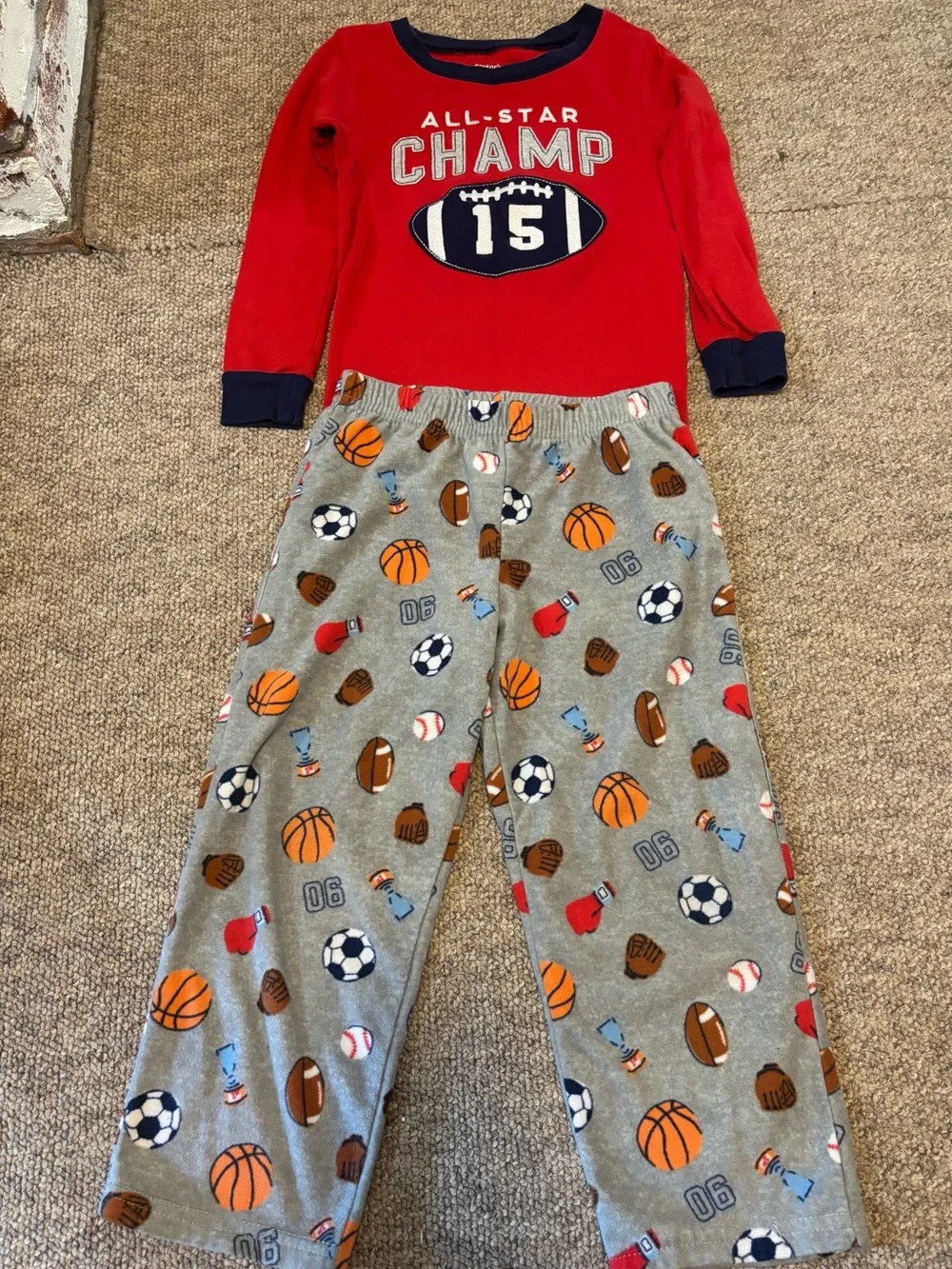 Carter's Red All-Star Champ Football Pajama Set with Gray Sports Print Pants